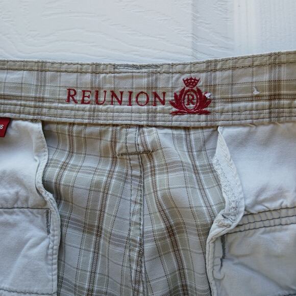 Reunion Herb Tan Plaid Cotton Shorts Men's 36 chino bermuda EUC casual pockets - Picture 5 of 12